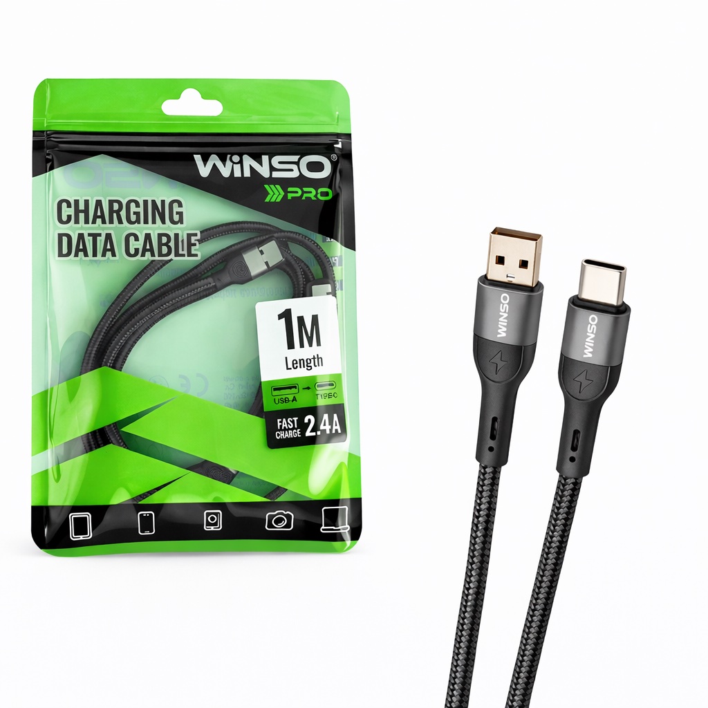 WINSO PRO kabl za punjenje 2.4A 1m USB - TIP-C - pleteni - 223103B